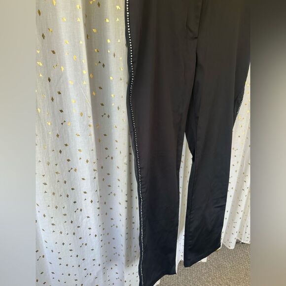 Express Women's Rhinestone Trim Tuxedo Satin Like Stretch Back Pocket Pants - Picture 3 of 7